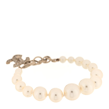 Chanel Crystal Graduated Pearl CC Bracelet Silver 1 of 4