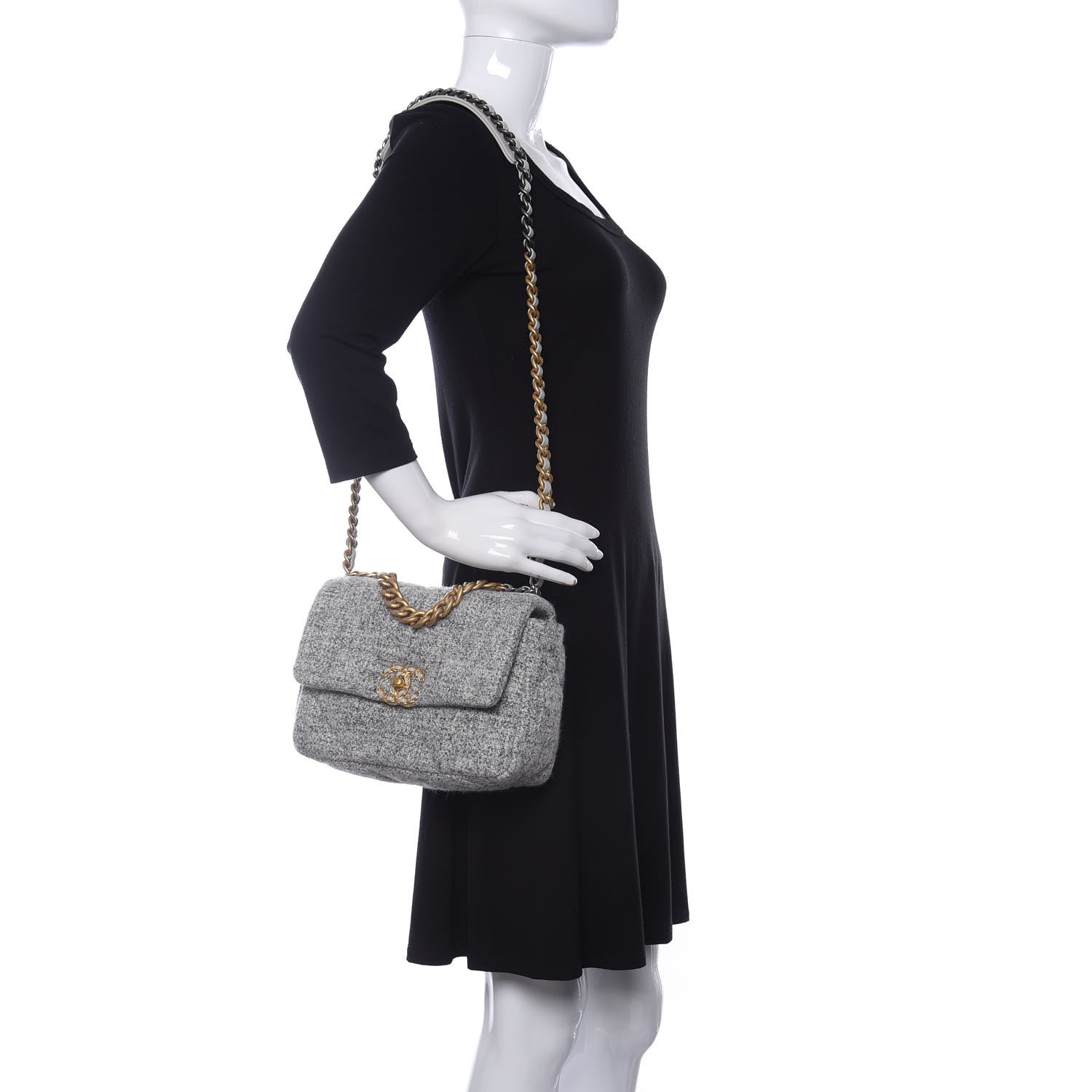 Chanel Tweed Quilted Medium Chanel 19 Flap Grey Ecru 2 of 11