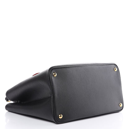 Prada Saffiano Cuir Large Double Bag Black Fuoco 4 of 9