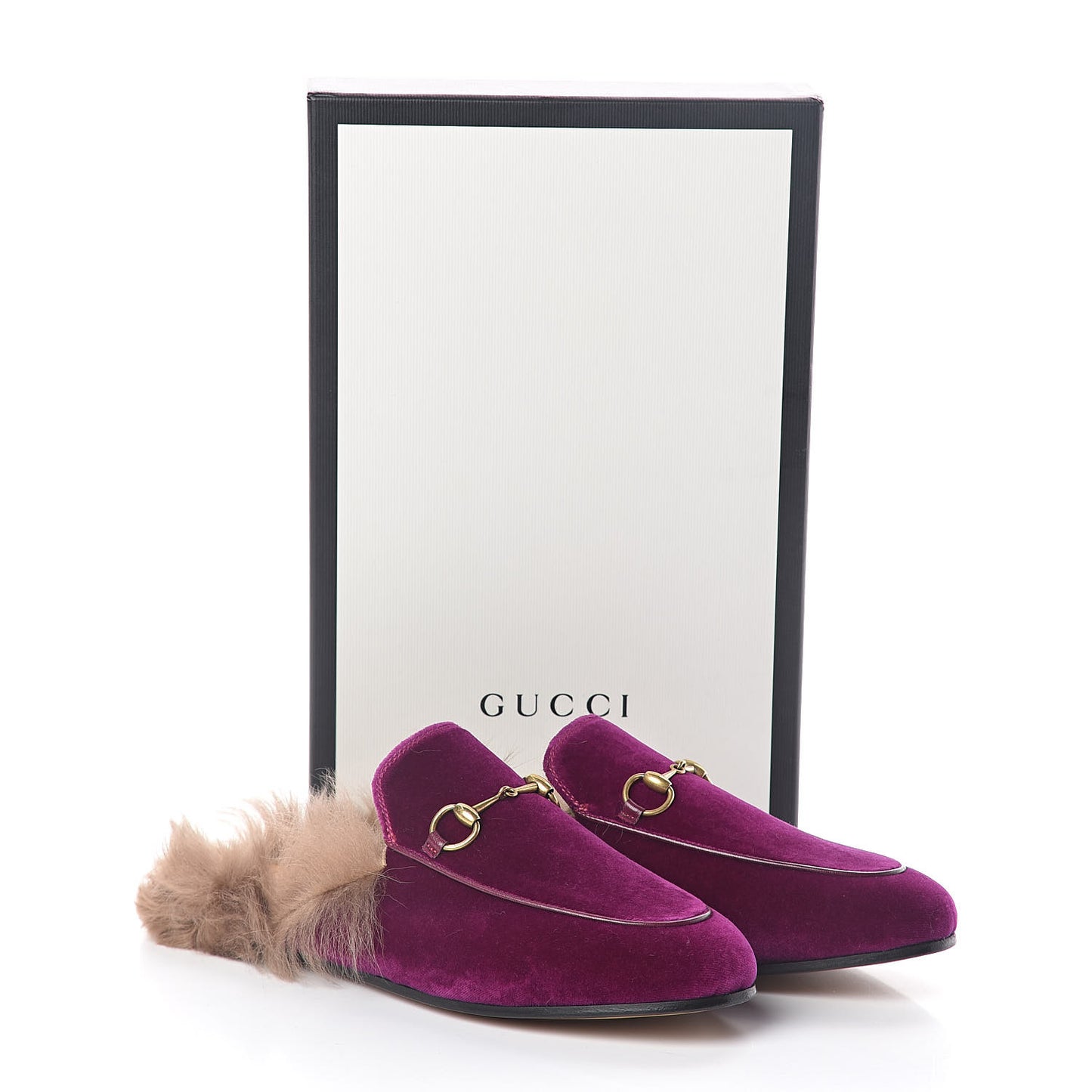 Velvet Fur Womens Princetown Slippers 38 Fucsia Violet Cyclamen Natural