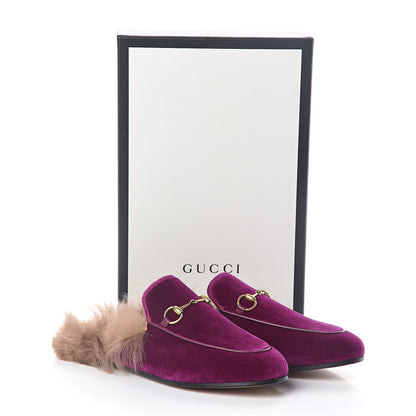 Gucci Velvet Fur Womens Princetown Slippers 38 Fucsia Violet Cyclamen Natural 8 of 8