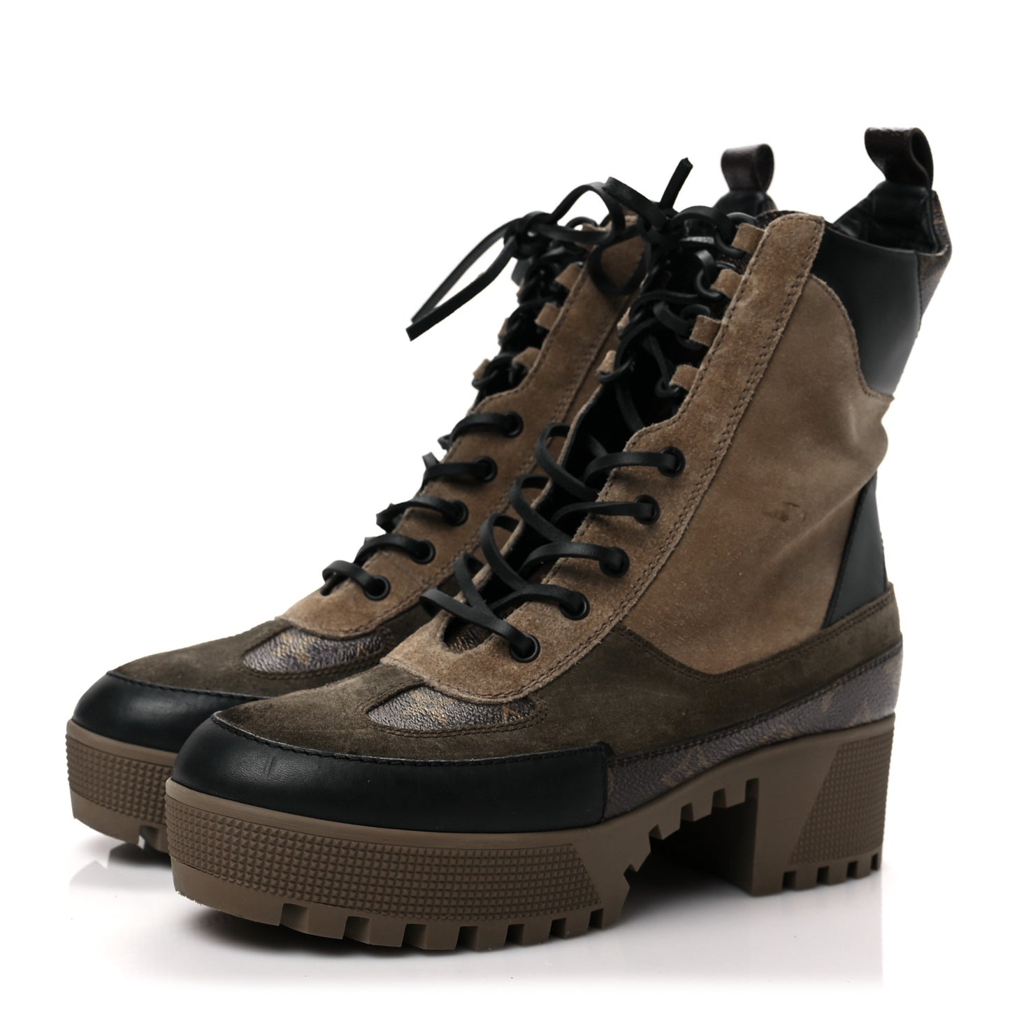 Suede Calfskin Monogram Laureate Platform Desert Boots 40 Taupe