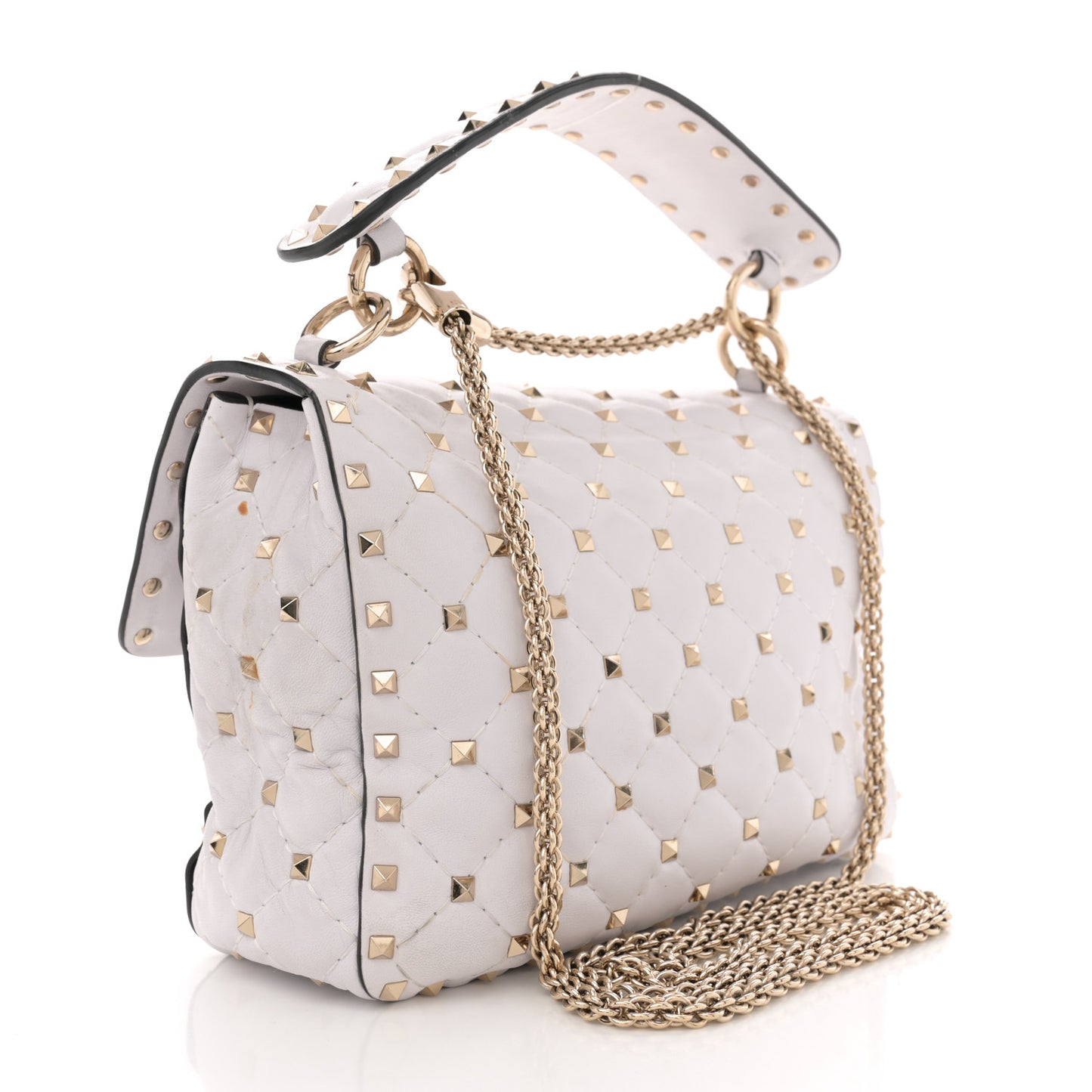 Lambskin VLTN Print Medium Rockstud Spike Shoulder Bag Optic White Black