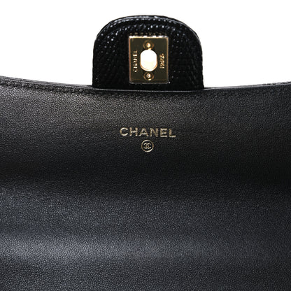Chanel Calfskin Lizard Embossed Top Handle Long Clutch With Chain Black 6 of 12