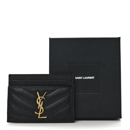 Saint Laurent Grain De Poudre Matelasse Chevron Monogram Credit Card Case Black 7 of 7