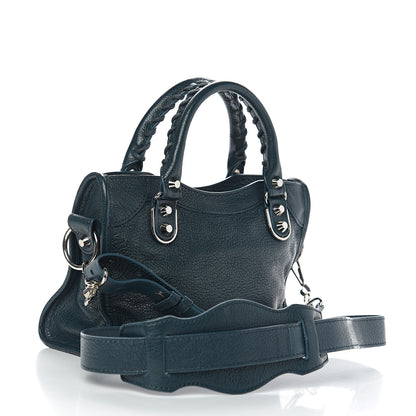 Balenciaga Chevre Silver Metallic Edge Hardware Mini City Bleu Paon 2 of 9