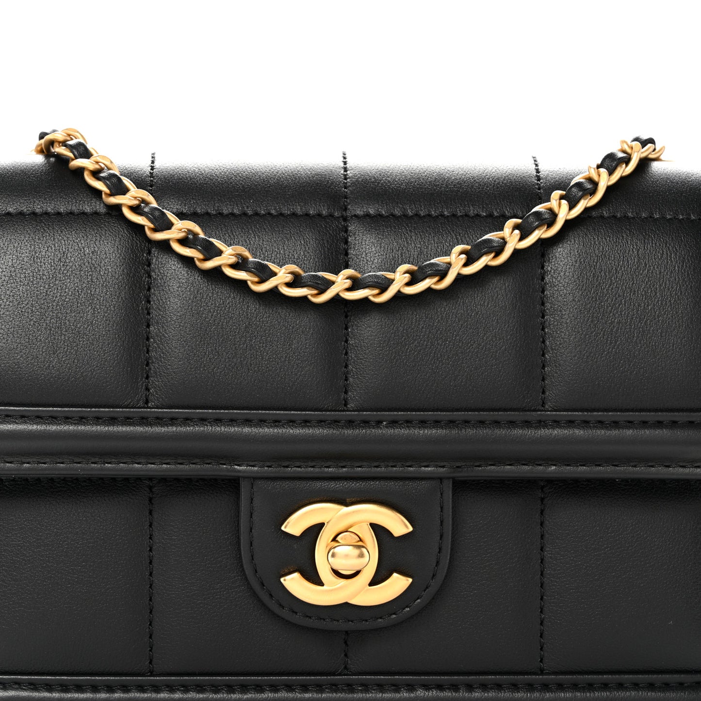 Lambskin Calfskin Mini Chocolate Bar Flap Bag Black