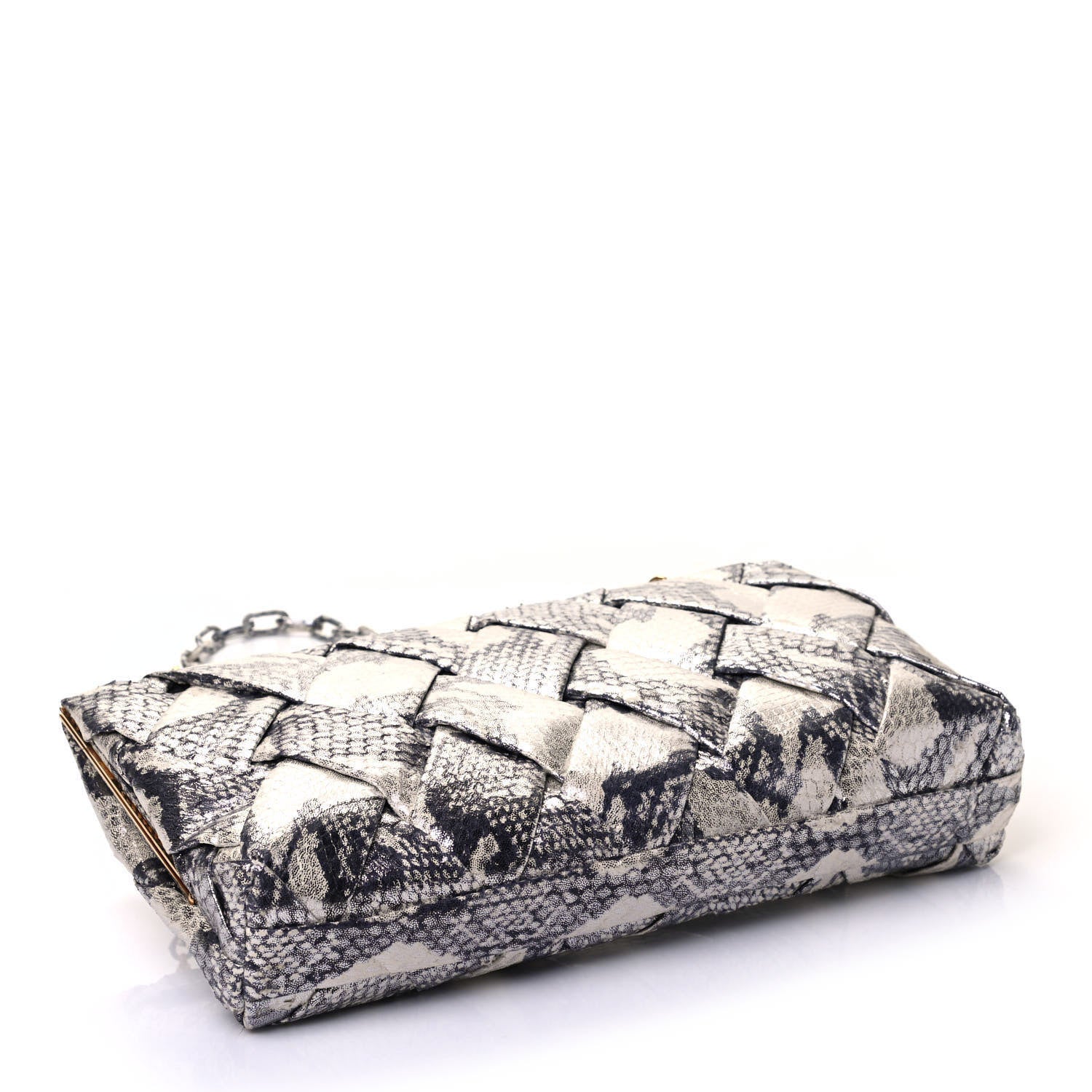 Nancy Gonzalez Snakeskin Woven Large Frame Chain Clutch Natural 3 of 4