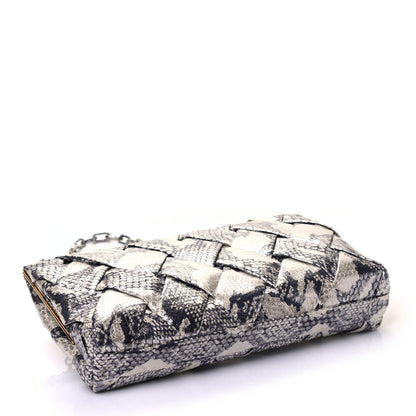 Nancy Gonzalez Snakeskin Woven Large Frame Chain Clutch Natural 3 of 4