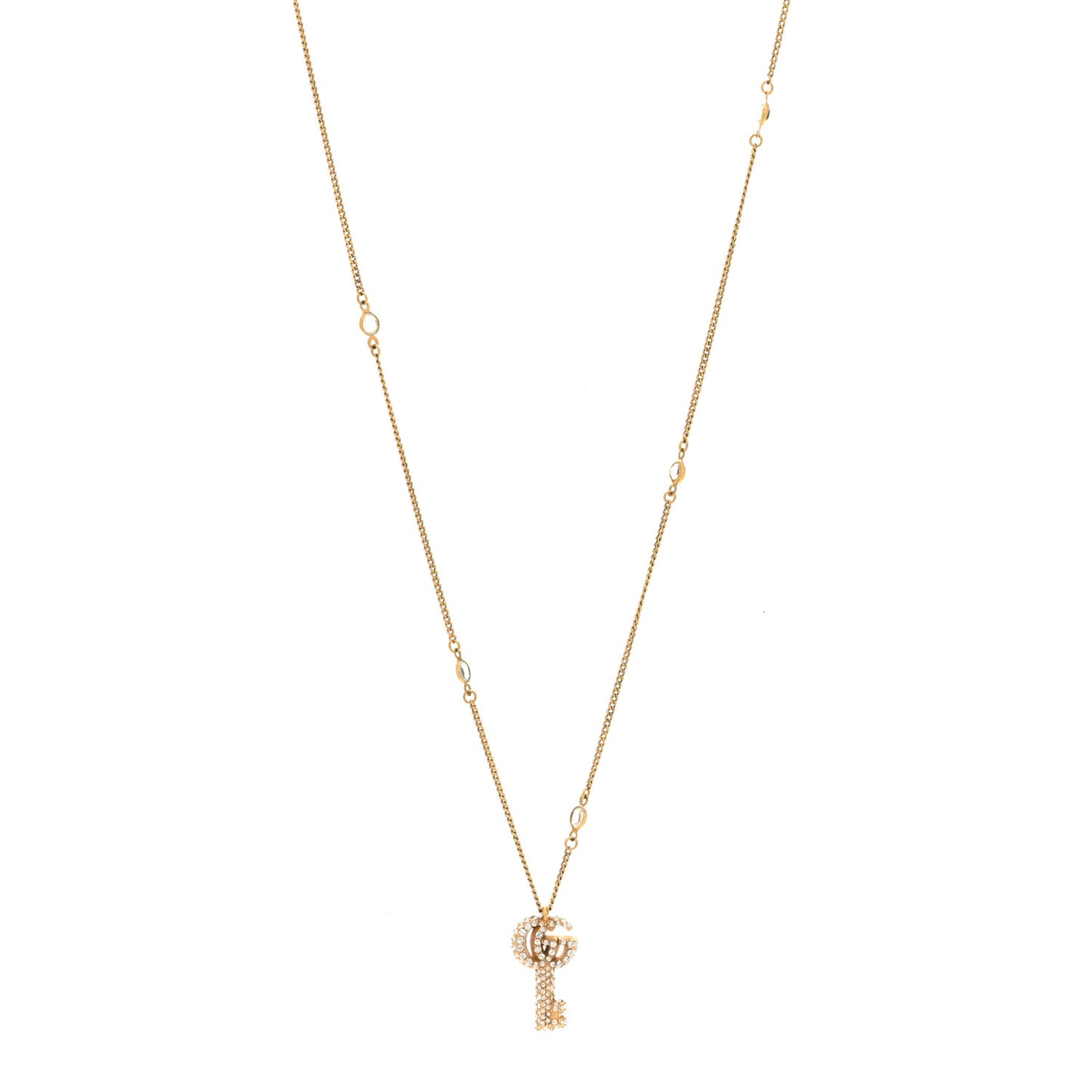 Metal Crystal Double G Key Pendant Necklace Gold