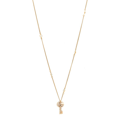 Gucci Metal Crystal Double G Key Pendant Necklace Gold 1 of 6
