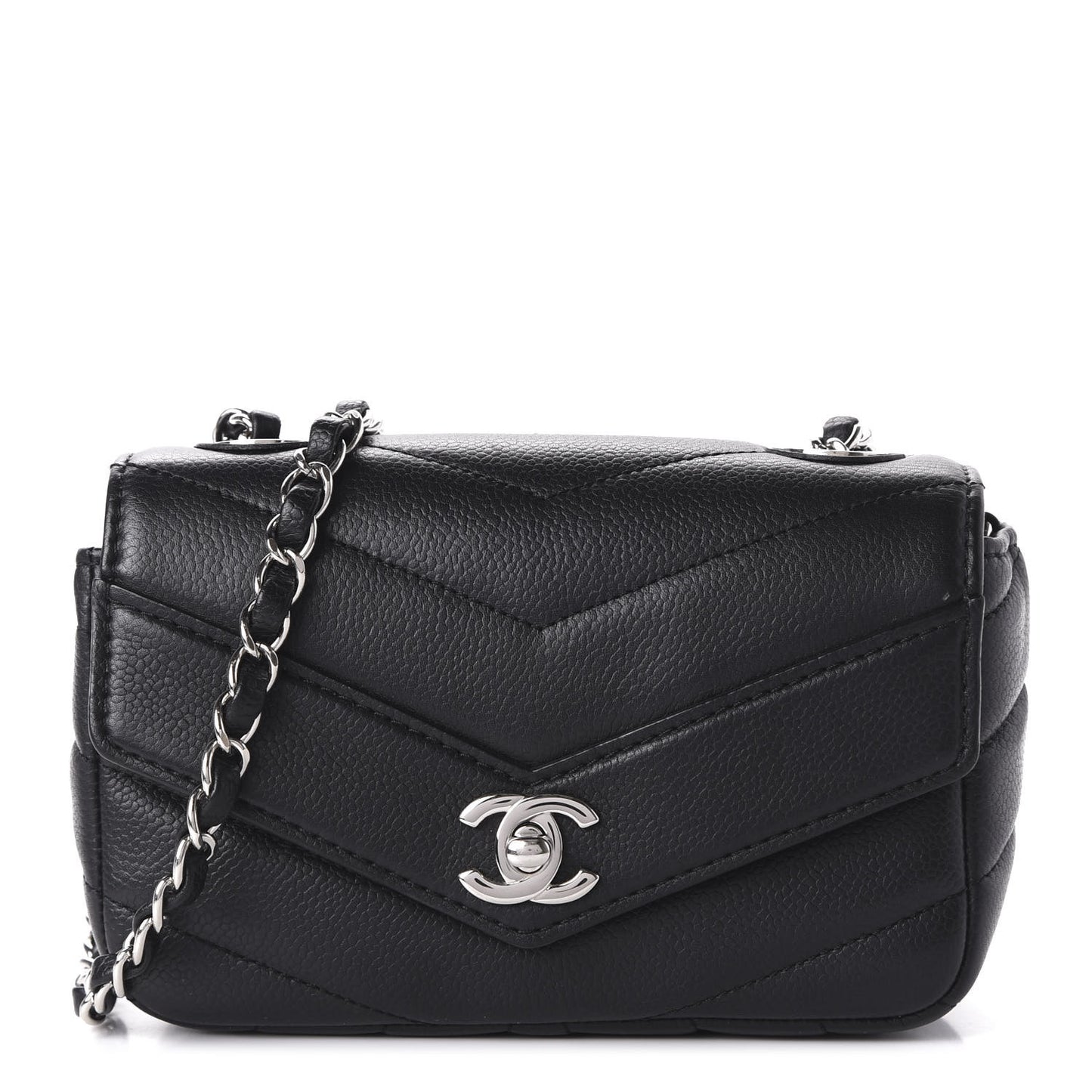Caviar Chevron Quilted Small Single Flap Black
