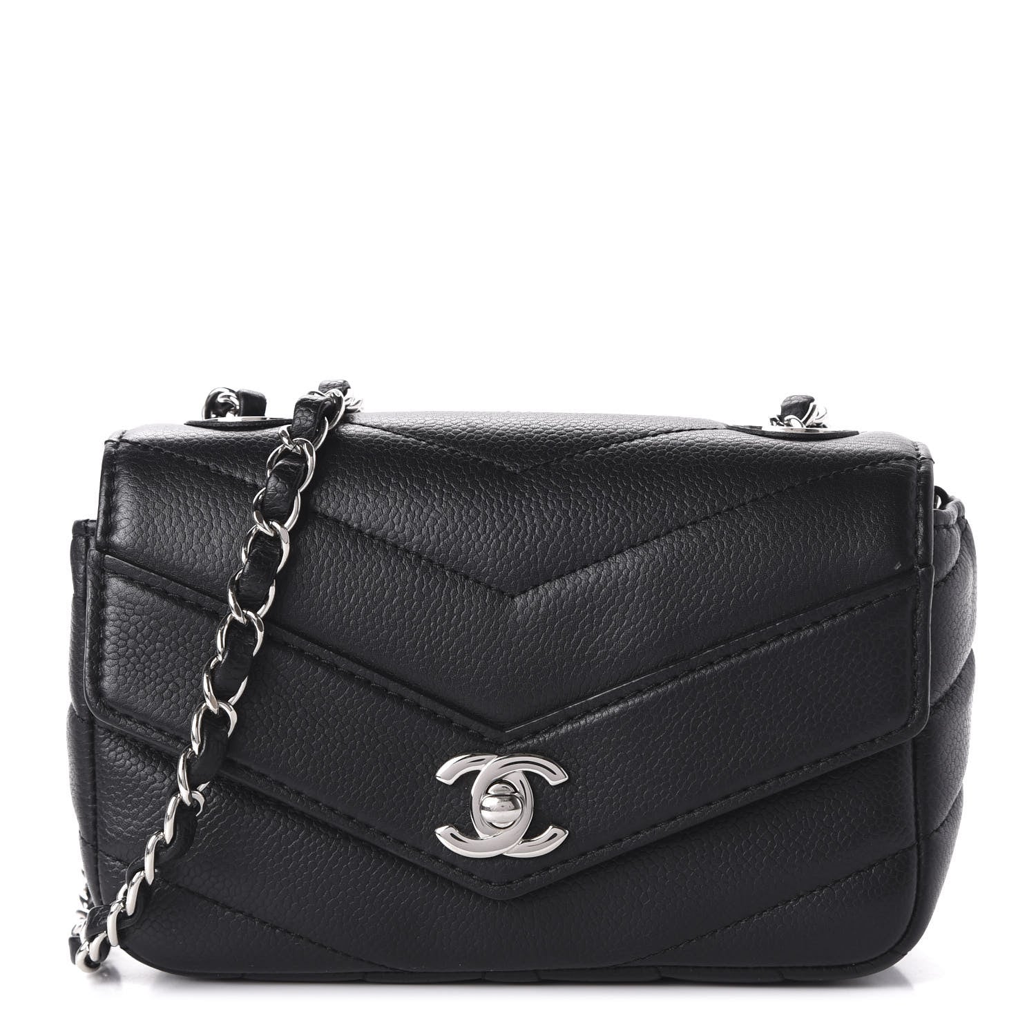 Chanel Caviar Chevron Quilted Small Single Flap Black 1 of 11