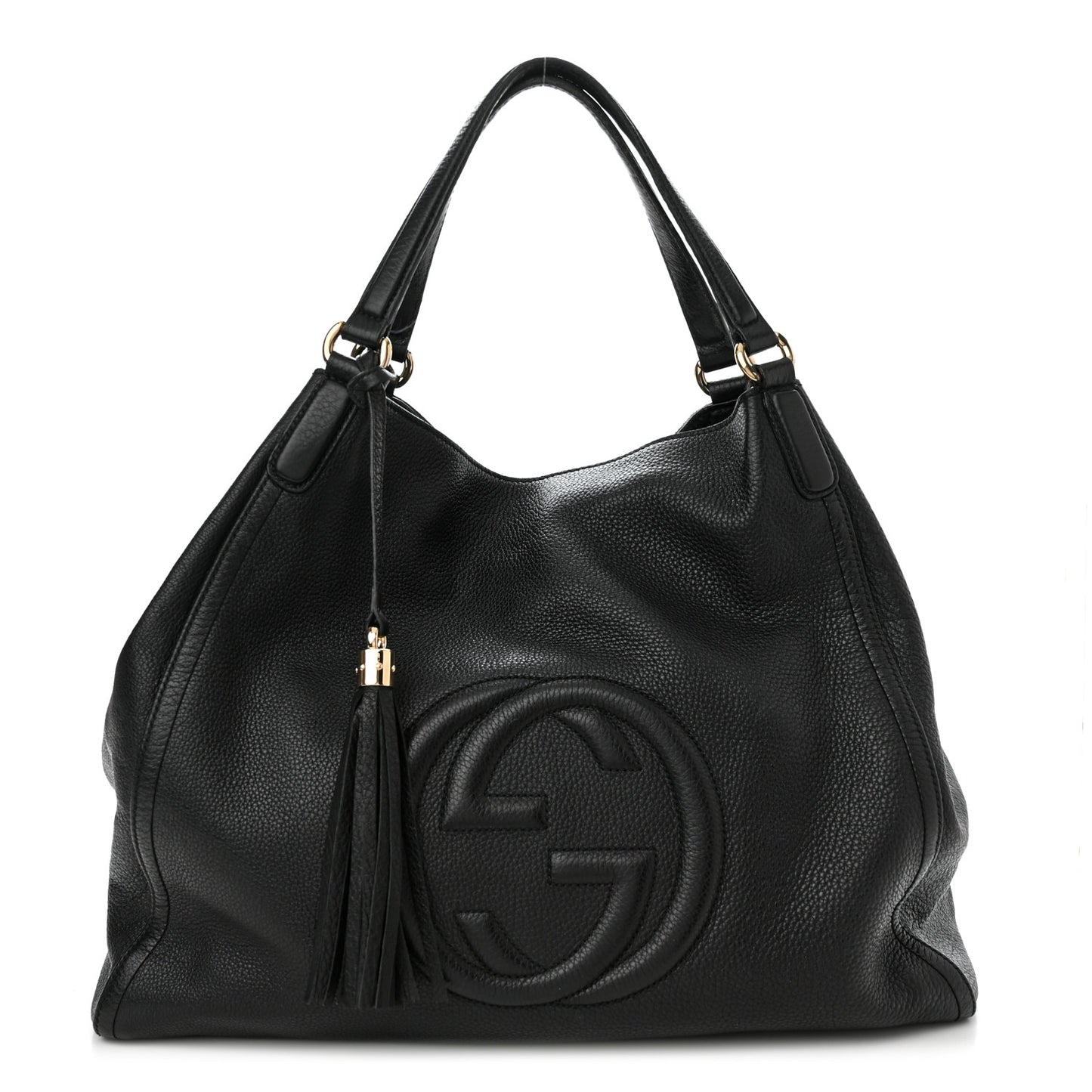 Pebbled Calfskin Large Soho Shoulder Bag Black