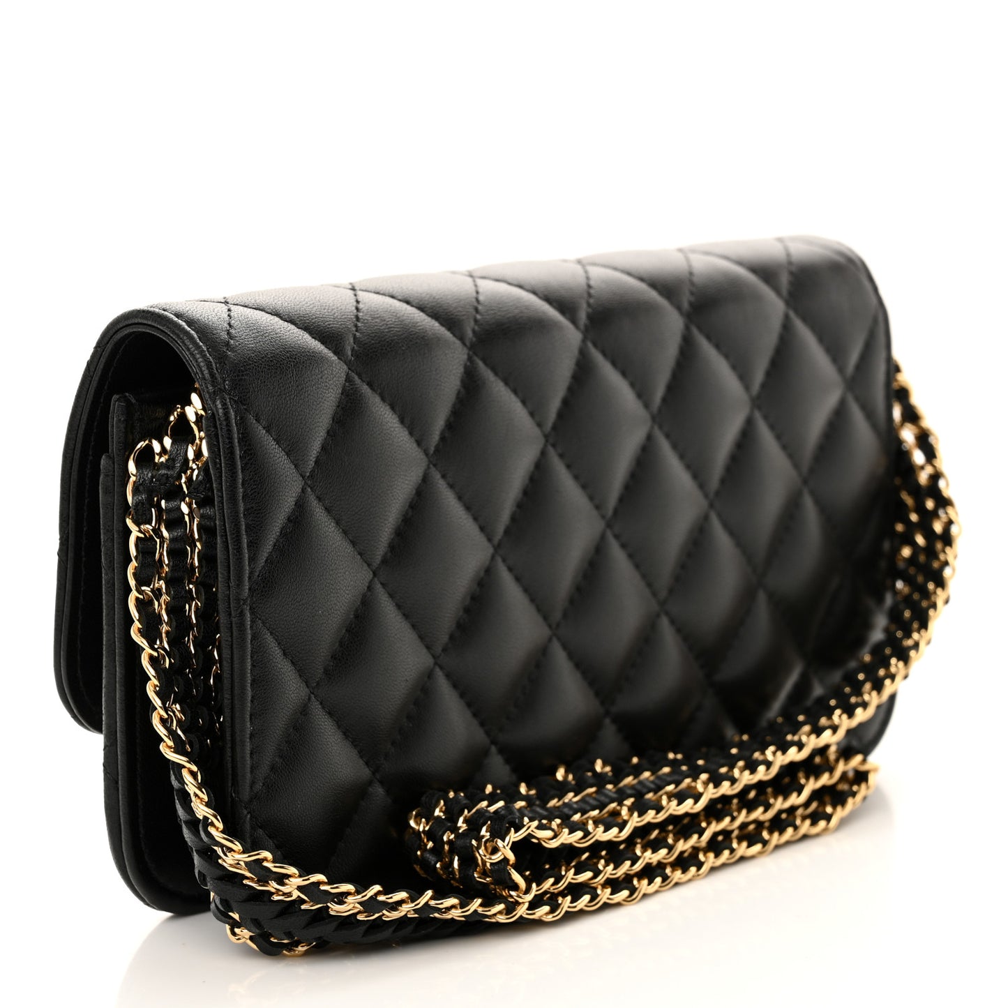 Lambskin Quilted Braided Clutch On Chain Black