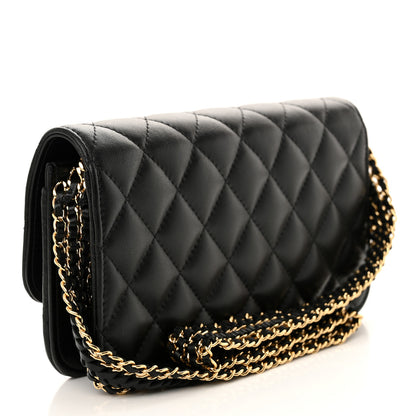 Chanel Lambskin Quilted Braided Clutch On Chain Black 3 of 11