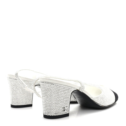 Chanel Strass Grosgrain Cap Toe CC Slingback Pumps 36 Silver Black 5 of 10