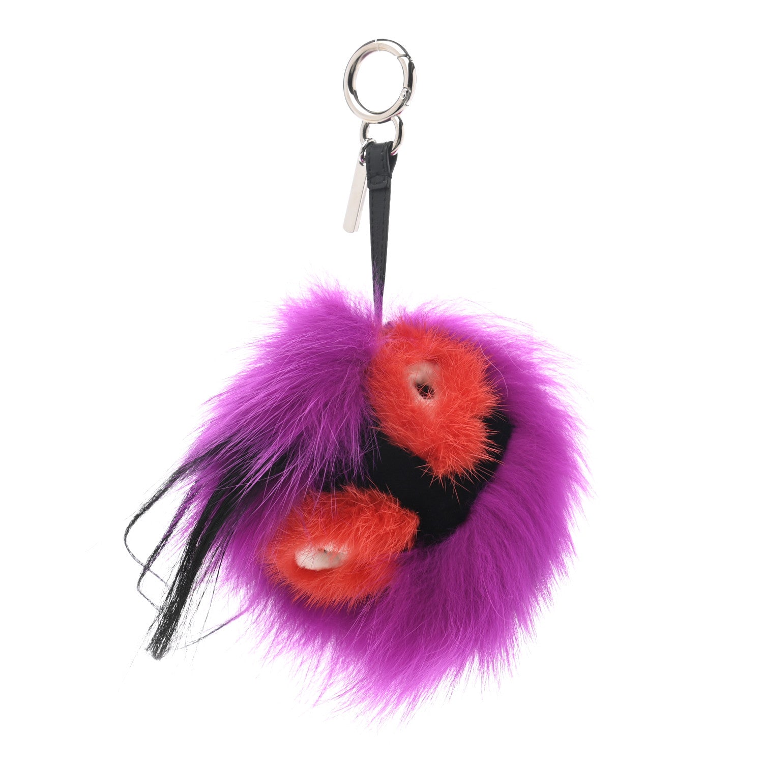 Fendi Fox Mink Goat Fur Oret Monster Bag Bug Charm Orchid Black 1 of 6