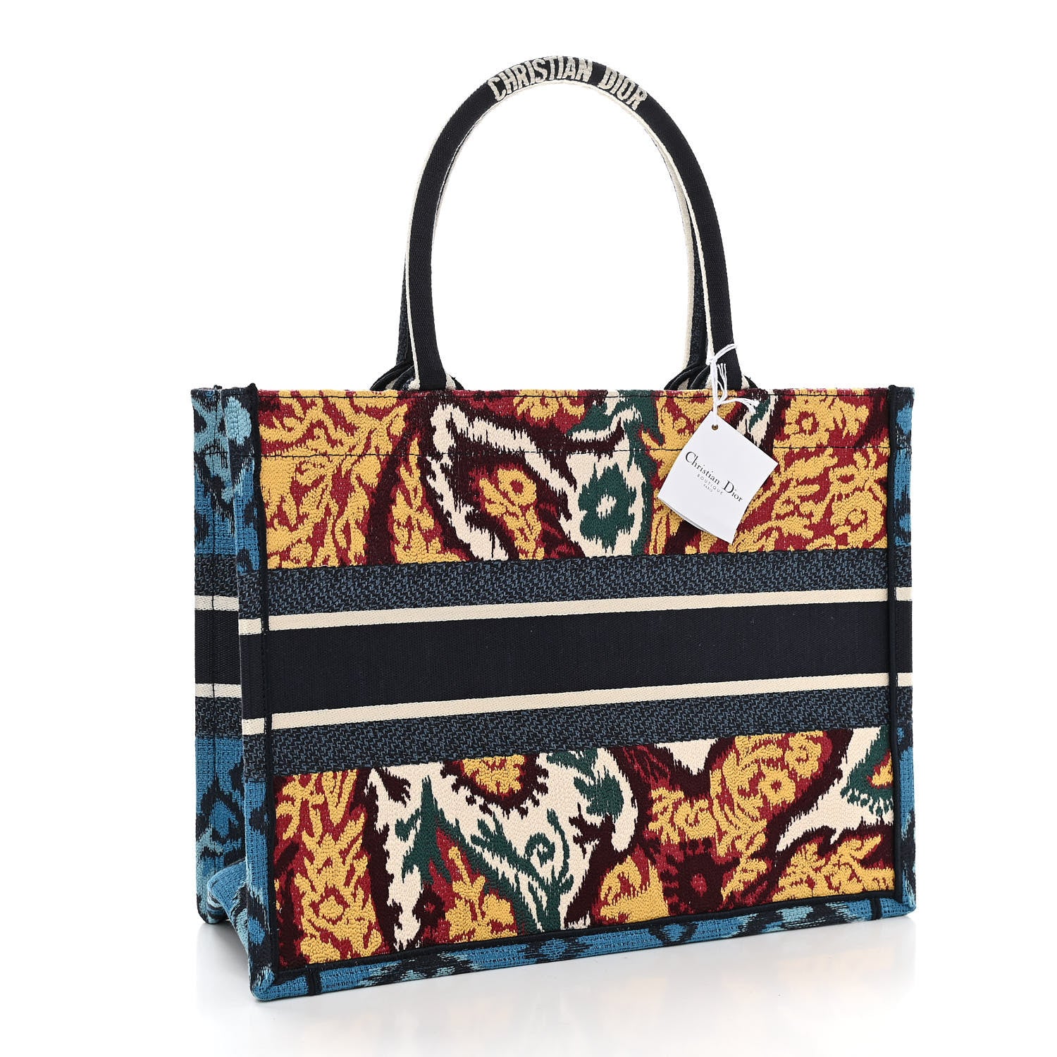 Christian Dior Canvas Embroidered Paisley Medium Book Tote Blue Multicolor 3 of 10