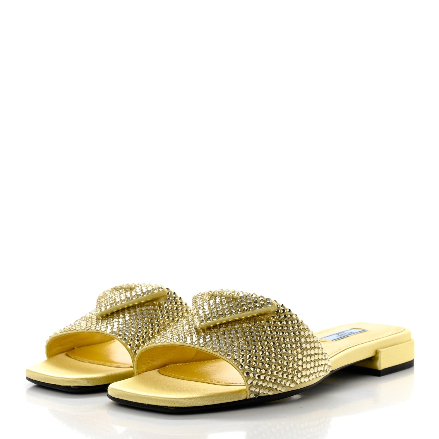 Prada Satin Crystal Logo 10mm Slide Sandals 37 Ananas 3 of 8