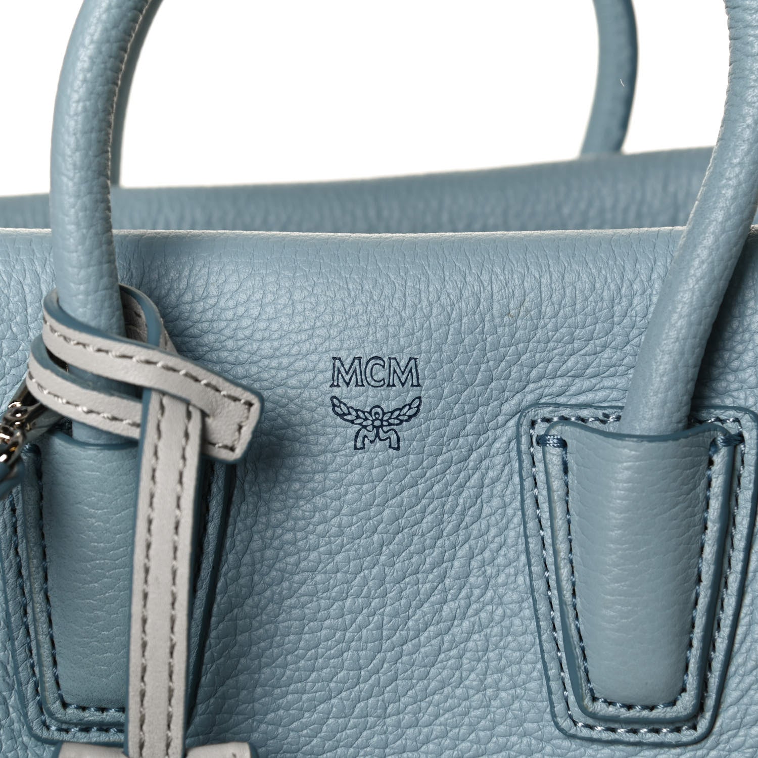 MCM Grained Calfskin Mini Milla Tote Sky Blue 5 of 13