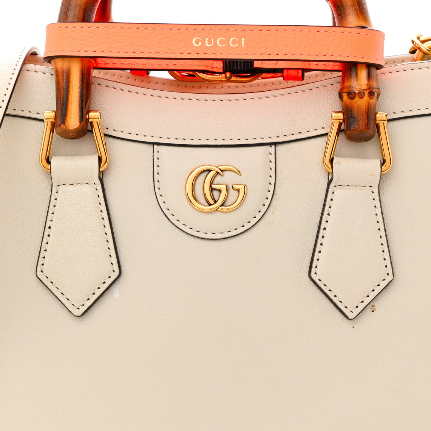 Wonka Grain Calfskin Small Diana Tote Bag Mystic White Orange Fluo
