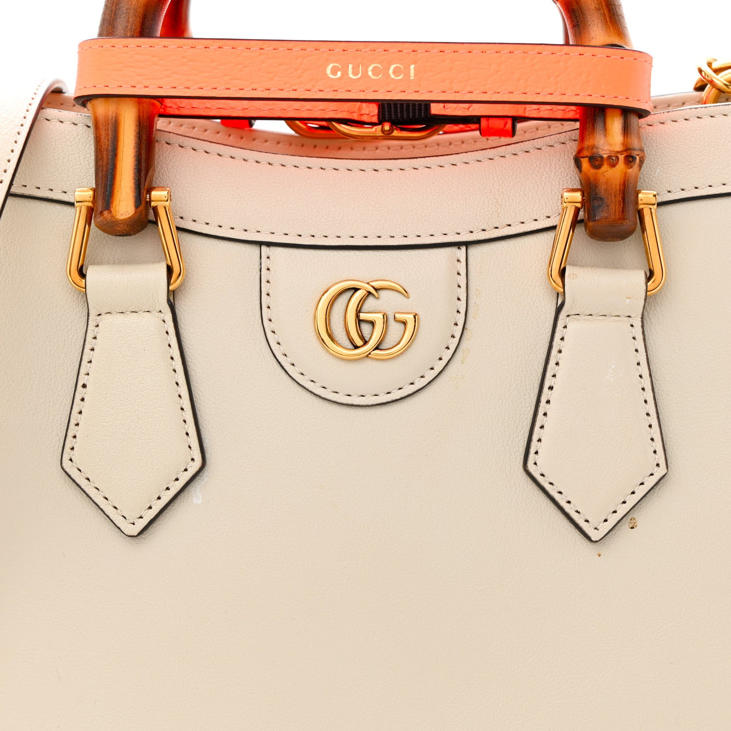 Gucci Wonka Grain Calfskin Small Diana Tote Bag Mystic White Orange Fluo 10 of 22