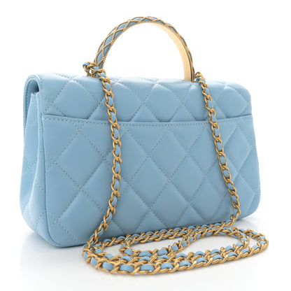 Chanel Lambskin Metal Quilted Twist Top Handle Flap With Chain Light Blue 3 of 11