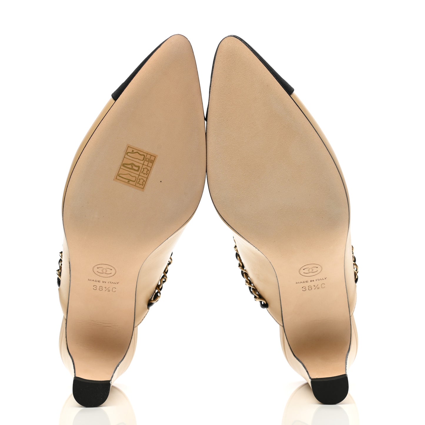 Lambskin Grosgrain Cap Toe Chain Mule 38.5 Beige Black