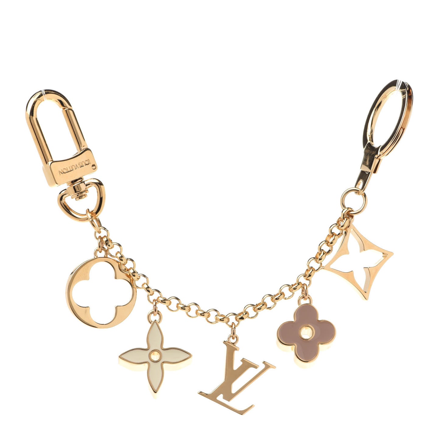 Brass Enamel Fleur De Monogram Bag Charm Chain Gold
