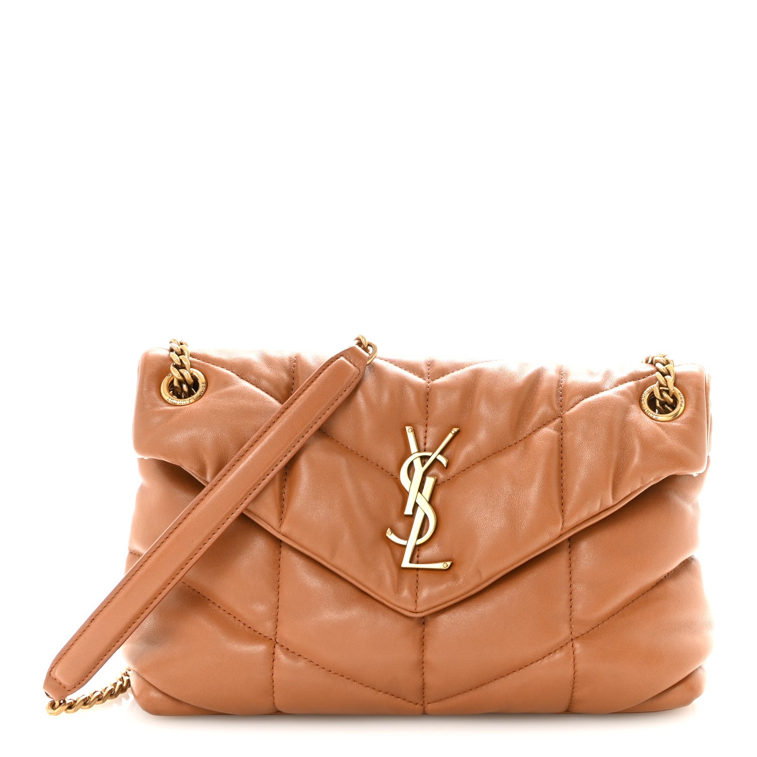 Saint Laurent Lambskin Quilted Toy Loulou Puffer Monogram Chain Satchel Dark Cork 1 of 9