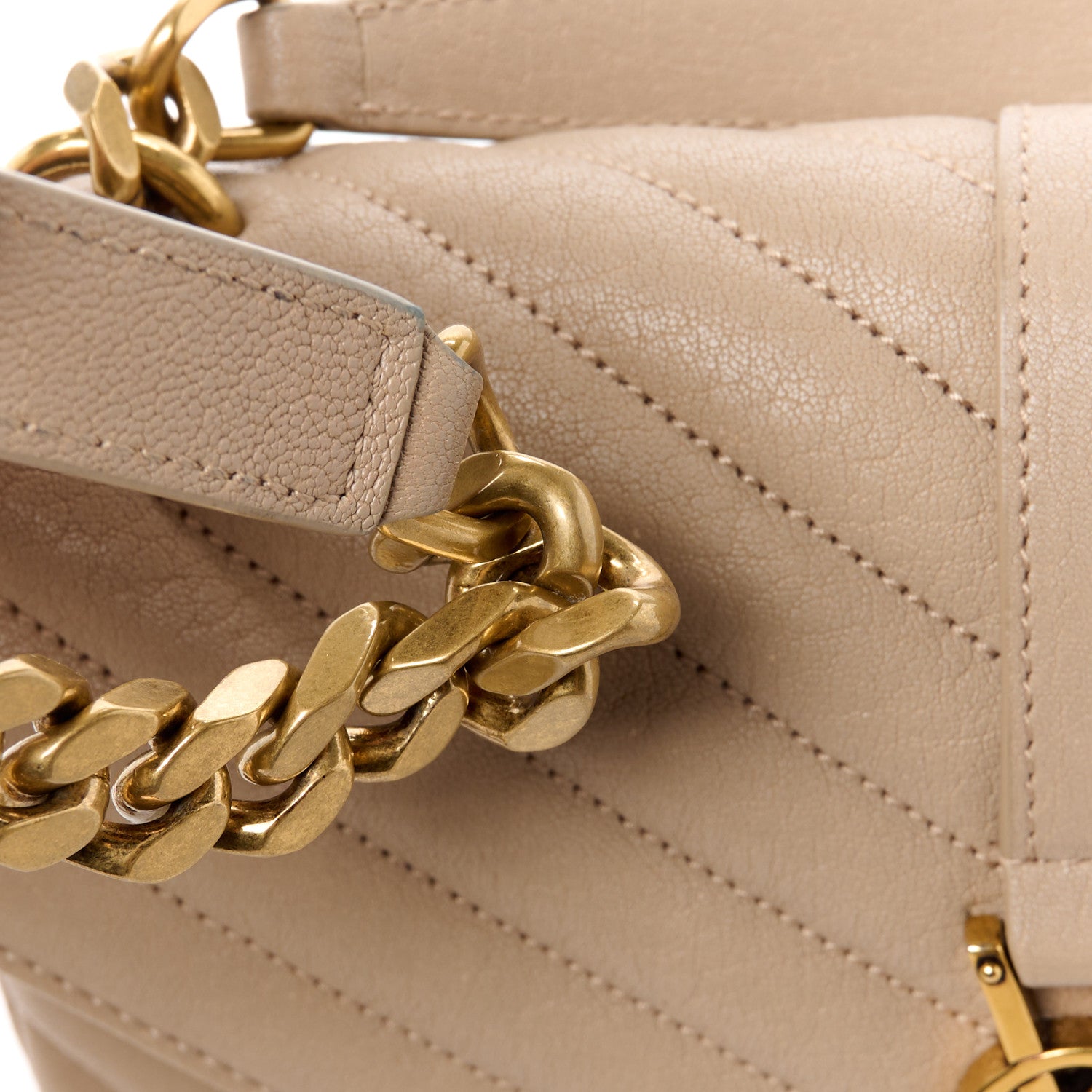 Saint Laurent Sheepskin Matelasse Chevron Monogram Medium College Bag Dark Beige 15 of 17