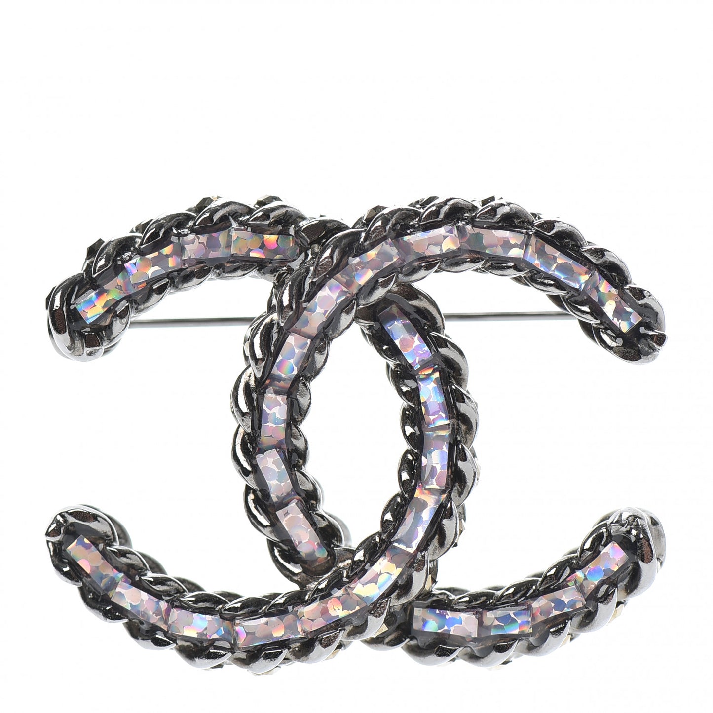 Ruthenium Enamel CC Brooch Iridescent Blue