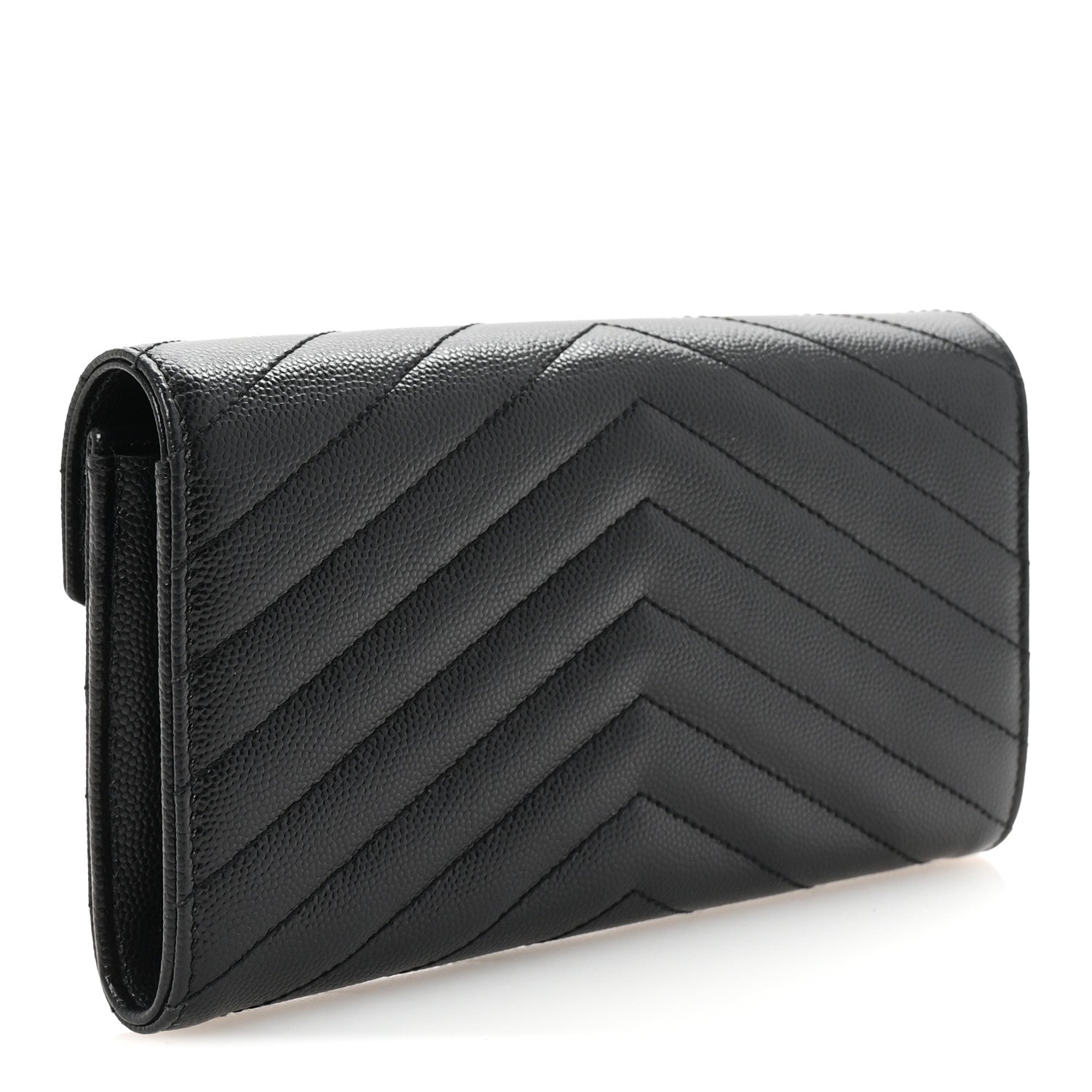Saint Laurent Grain De Poudre Matelasse Chevron Monogram Flap Wallet Black 3 of 7