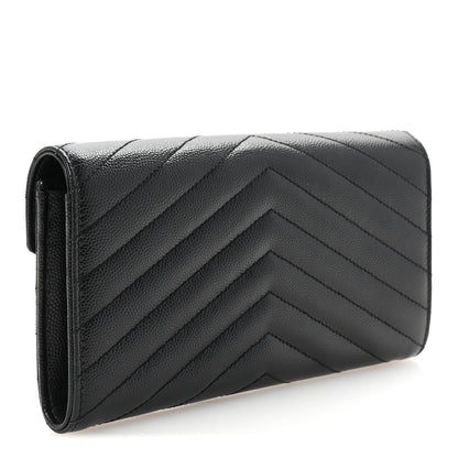 Saint Laurent Grain De Poudre Matelasse Chevron Monogram Flap Wallet Black 3 of 7