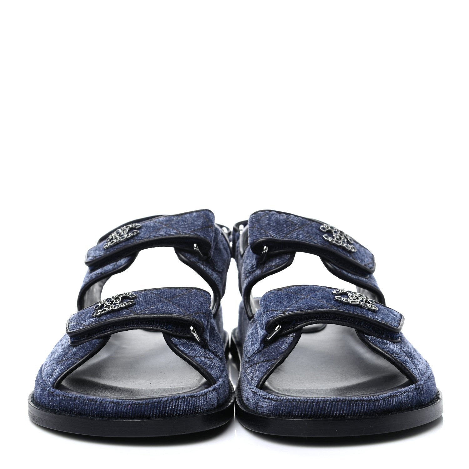 Chanel Velvet Velcro Dad Sandals 39 Blue 2 of 9