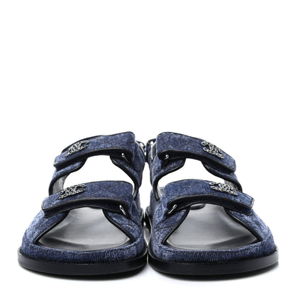Chanel Velvet Velcro Dad Sandals 39 Blue 2 of 9