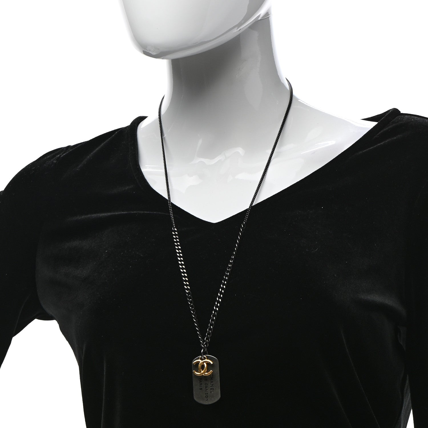 Chanel Ruthenium ID Dog Tag Charm Necklace Silver Gold 2 of 6