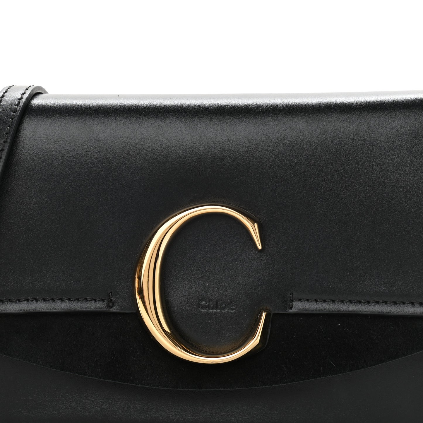 Calfskin Suede C Clutch With Chain Black