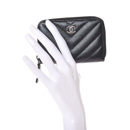 Chanel Iridescent Caviar Chevron Quilted Zip Around Coin Purse Black 2 of 8