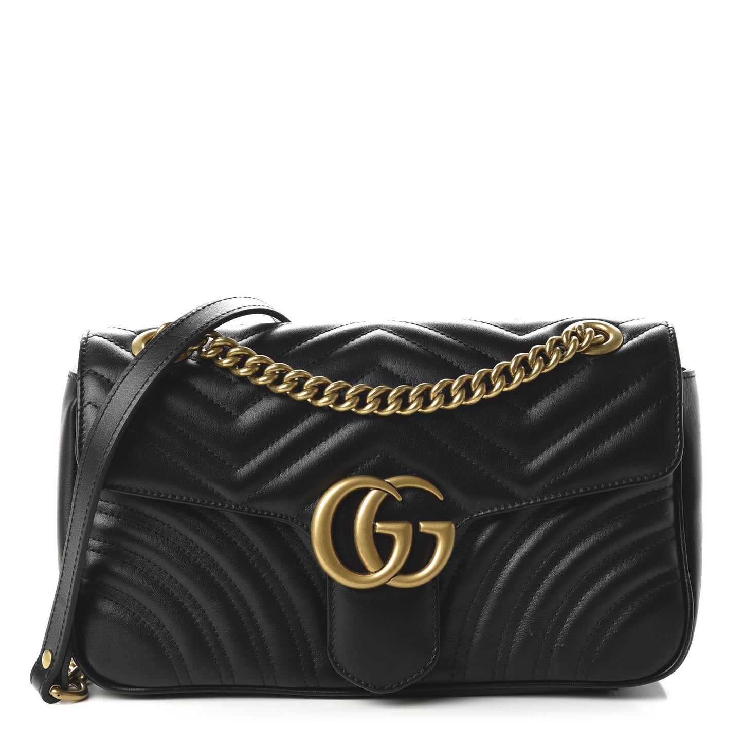 Calfskin Matelasse Small GG Marmont Shoulder Bag Black
