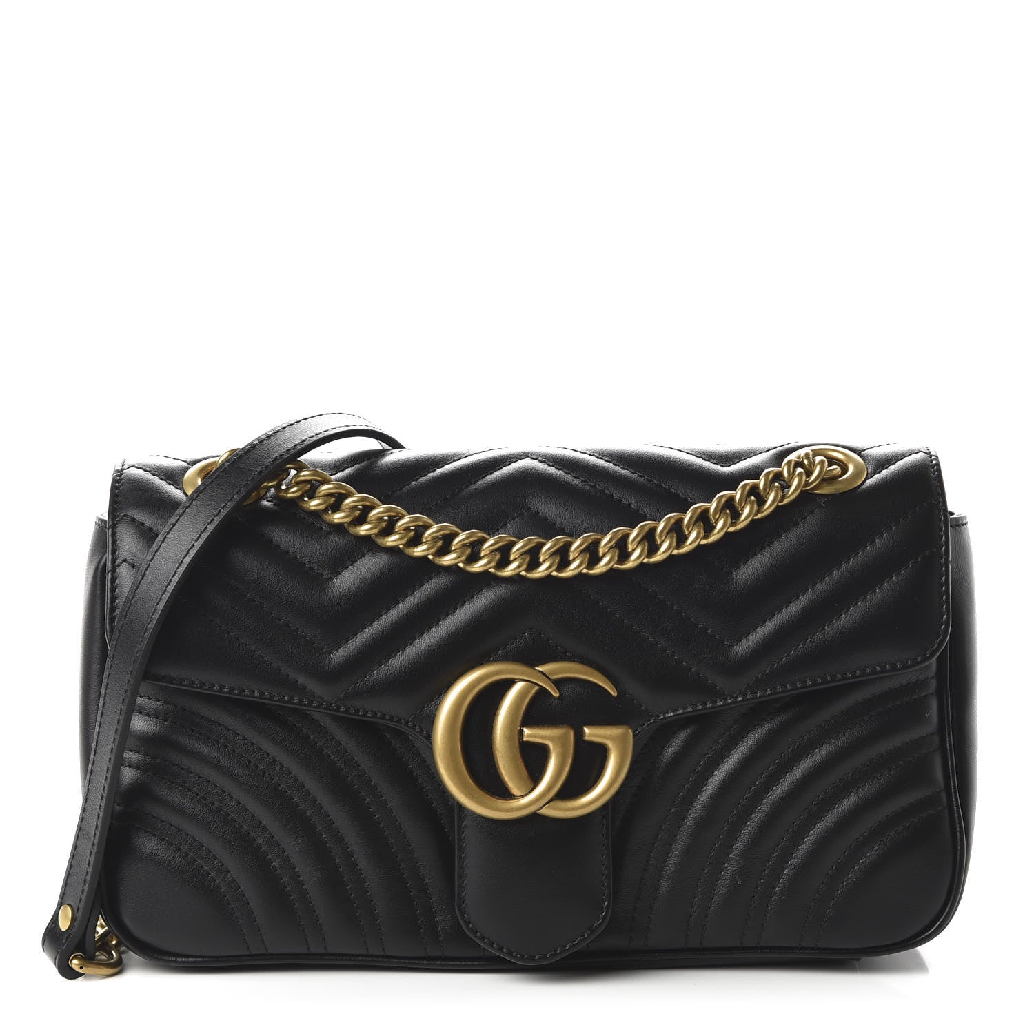 Gucci Calfskin Matelasse Small GG Marmont Shoulder Bag Black 1 of 12