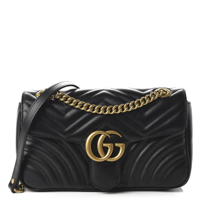 Gucci Calfskin Matelasse Small GG Marmont Shoulder Bag Black 1 of 12