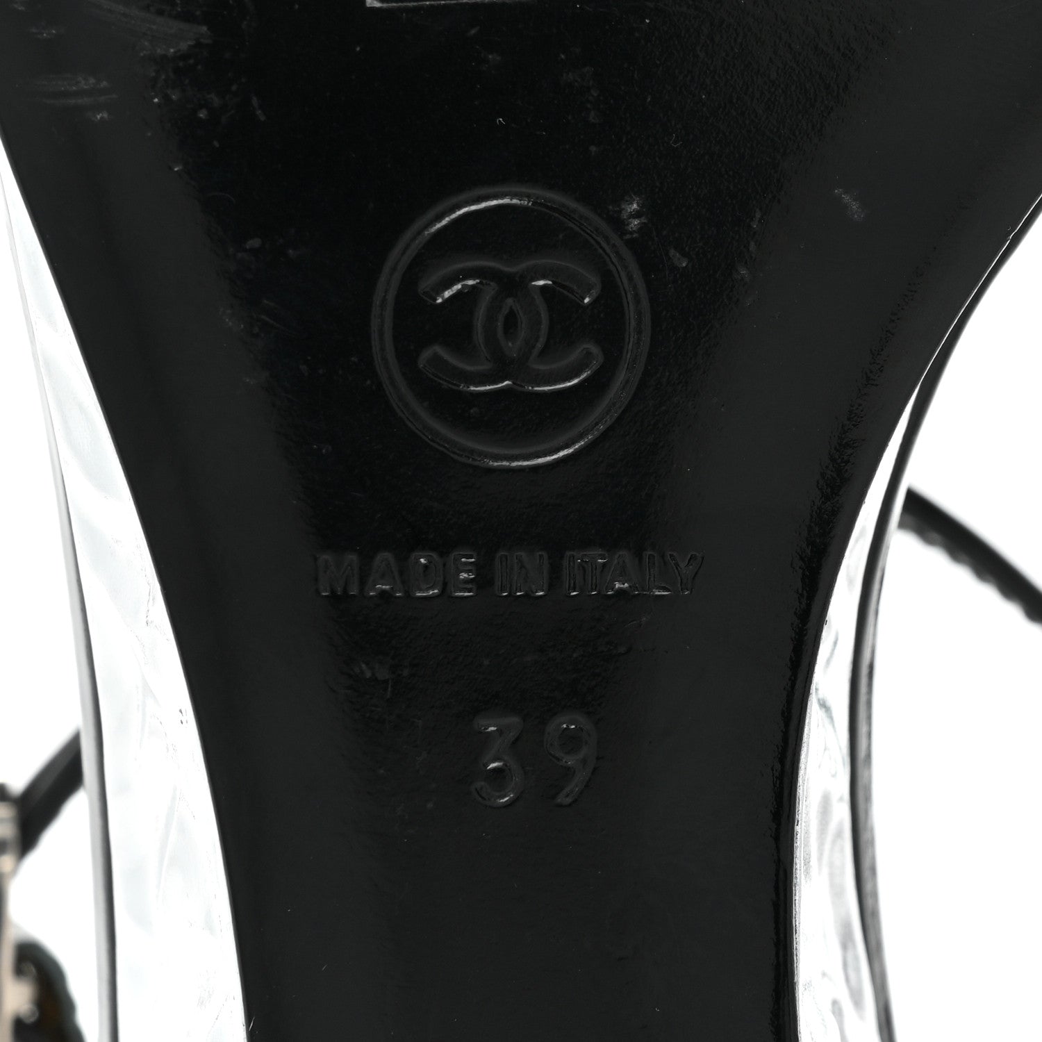 Chanel PVC Patent CC Wedge Sandals 39 Silver Black 6 of 8