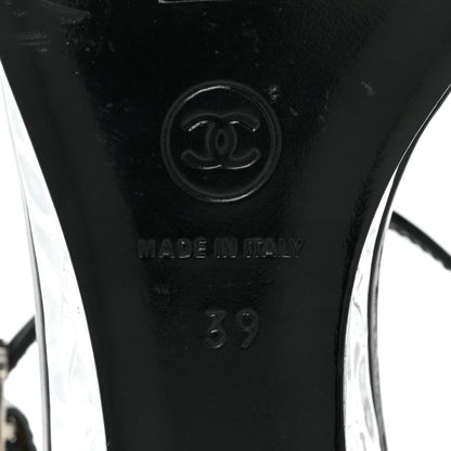 Chanel PVC Patent CC Wedge Sandals 39 Silver Black 6 of 8