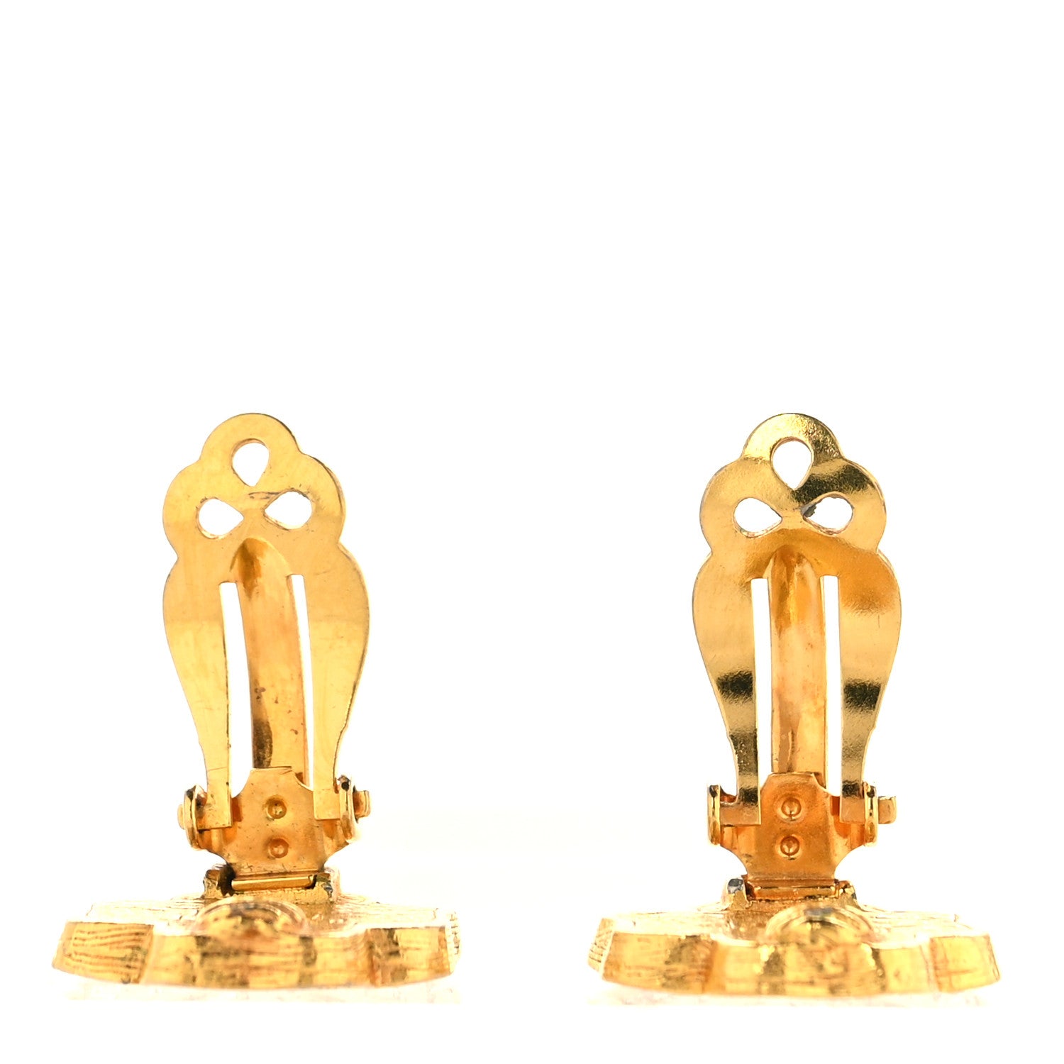 Chanel Metal Crystal Clover Clip On Earrings Gold 3 of 4