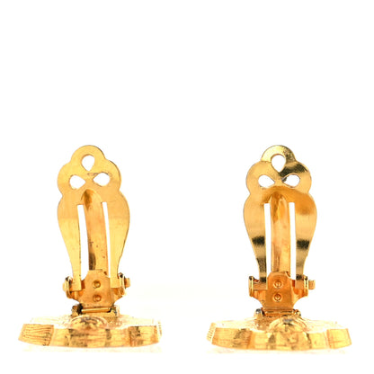 Chanel Metal Crystal Clover Clip On Earrings Gold 3 of 4