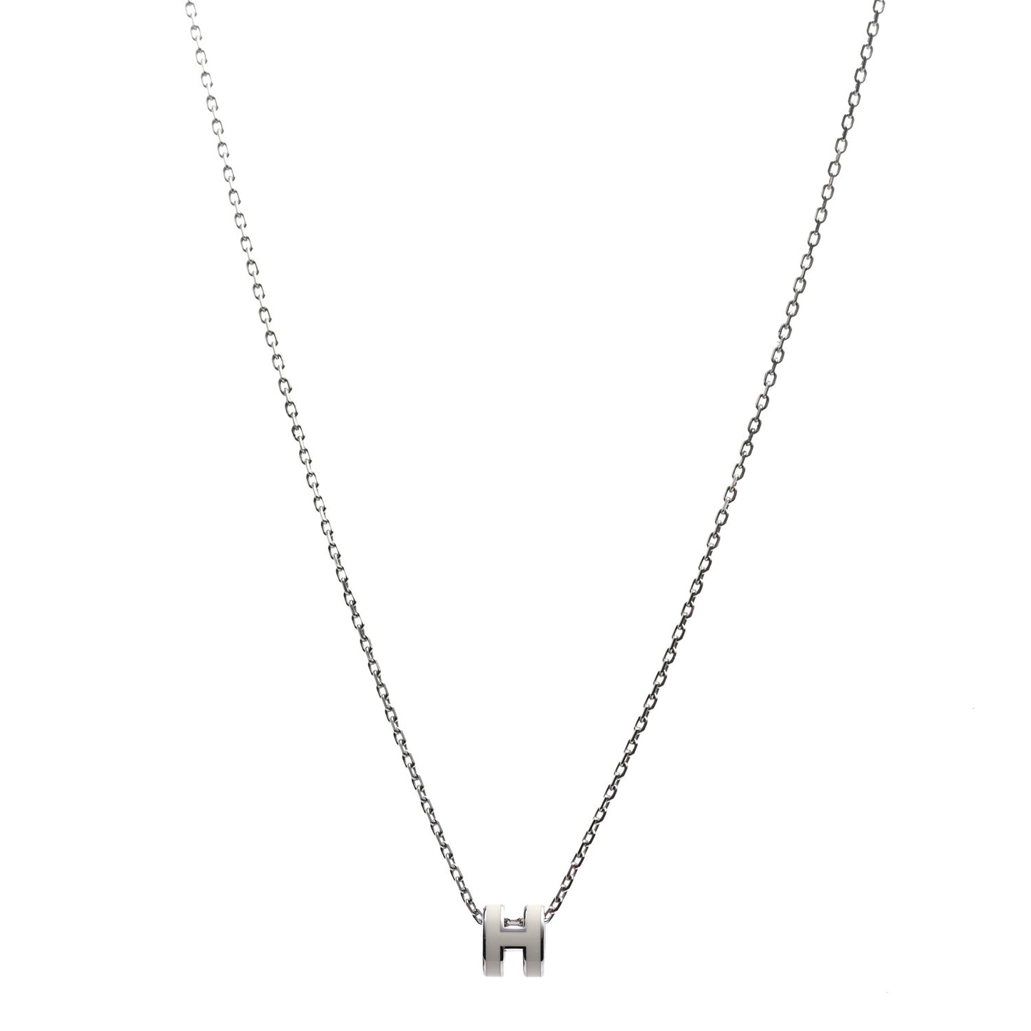 Lacquered Palladium Mini Pop H Pendant Necklace White