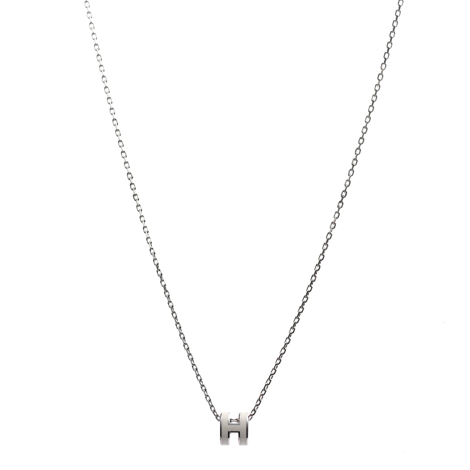 Hermes Lacquered Palladium Mini Pop H Pendant Necklace White 1 of 5