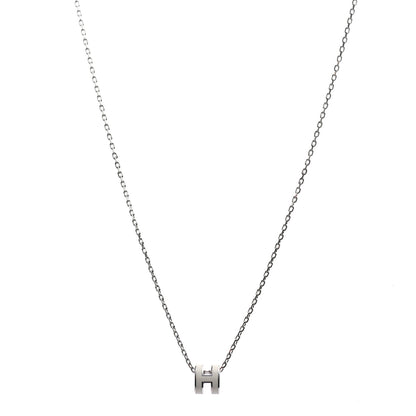 Hermes Lacquered Palladium Mini Pop H Pendant Necklace White 1 of 5